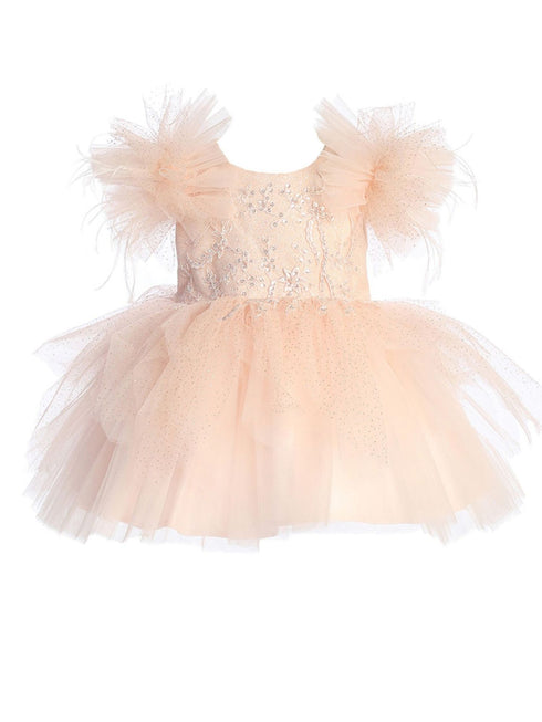 Tip Top Kids Girls Mesh Sleeve Dress with Beaded Lace Overlay Bodice and Layered Skirt, Sizes 6 Months-12 - SophiasStyle.com